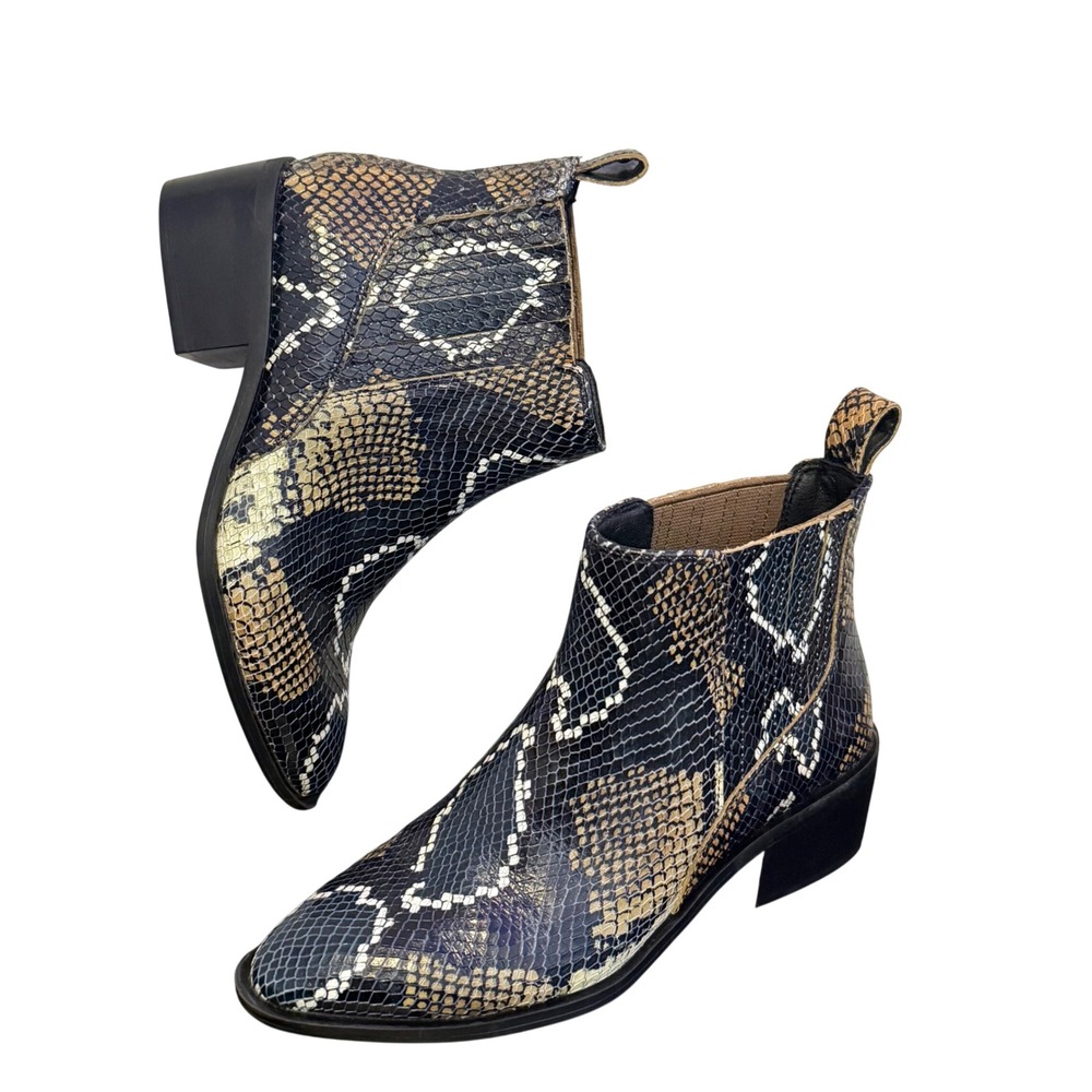 Western Snakeskin Chelsea Boots Pointed Toe Block Heel Animal Print Womens 6‎